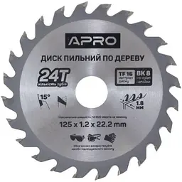 Диск пильний по дереву Apro 125 x 22.2 мм x 24T