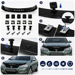 Дефлектор капота мухобойка Nissan Almera Classic (B10) 2006- Євро Кріплення Vip Tuning (NS01) - мініатюра 2