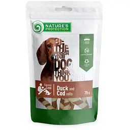 Ласощі для собак, рулетики з утки та трески, Nature's Protection Duck and Cod rolls, 75 г