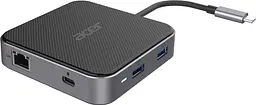 Розгалужувач, кардридер, USB-Хаб Acer USB hub Multiport Black USB-C HDMI/DP/2xUSB-A3.2/USB-C/RJ45/mini-jack, 0.15 м - мініатюра 1