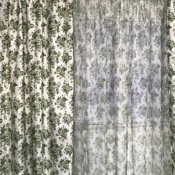Атласні штори із зеленими квітами 150х270 з батистовим тюлем 400х270 на тасьмі ALBO pbe0052704 - мініатюра 3
