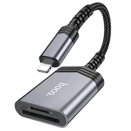 Адаптер перехідник Hoco UA25 2 в 1 card reader Lightning сірий - мініатюра 6