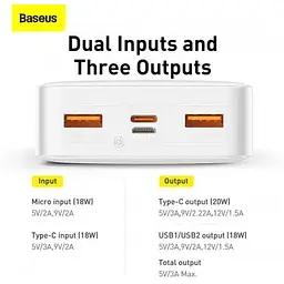 Зовнішній акумулятор Baseus Bipow Digital Display 20000mAh (PPDML-M02) білий - мініатюра 3