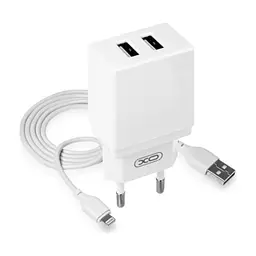 Зарядний пристрій XO L75 2USB/2.4A + Lightning White (XO-L75-L)