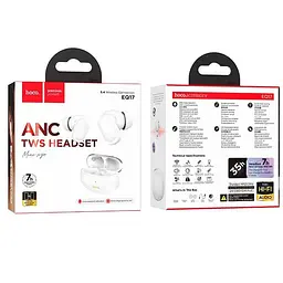 Бездротові навушники Hoco EQ17 Praise true wireless ANC noise cancelling BT headset, BT5.4, 40mAh, 400mAh, 7h, white - мініатюра 3
