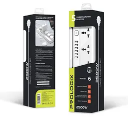 Мережевий фільтр-подовжувач ProLogix Premium PRSC5614W, 5 розеток, 6 USB AUTO ID, 2 м - мініатюра 5