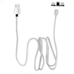 Магнітна зарядка X-Cable 3в1, кабель USB Type-C Micro USB Lightning, сріблястий шнур із підсвічуванням - мініатюра 3