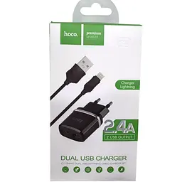 Адаптер живлення Hoco C12 Smart dual USB-набір із кабелем мікро чорний 6957531064114