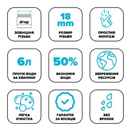 Водозберігаючий аератор Drop SP180E для змішувача - Економія 50%, 6 л/хв, зовнішня М 18 мм - мініатюра 7