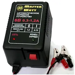 Автоматичне ЗУ для акумулятора 6V (1,3-13Ah) (MF,WET,AGM,GEL,NICD,NIMH), 180-240V, Ток заряду 0.3-1.2A, крокодили в комплекті