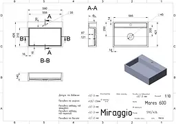 Умивальник Miraggio MARES 600 (0000213) Miramarble, Глянцевий, Накладний/Врізний, Білий - мініатюра 2