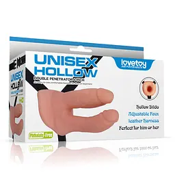 Страпон для подвійного проникнення LoveToy Unisex Hollow Double Penetrator 18 см тілесний - мініатюра 5
