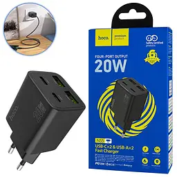 Мережевий зарядний пристрій HOCO N55 Fundador (2C+2U) PD20W, Чорний (6942007632430) - мініатюра 3