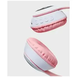Дитячі навушники Cat MZ-023 Bluetooth RGB підсвічування FM microSD з котячими вушками біло-рожевий - мініатюра 4
