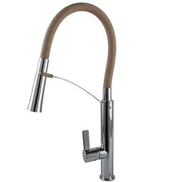 Змішувач для кухні TOPAZ MODERNO TMD-8817-H23-BG бежевий з гофро-гусаком та лійкою-душем - мініатюра 4