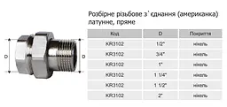 Згін-американка Karro KR3102 2" прямий нікельована латунь 30412 - мініатюра 2