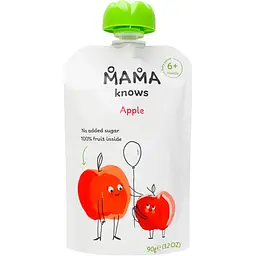 Упаковка пюре Mama knows Яблучне без цукру 900 г (90 г х 10 шт.) - мініатюра 2