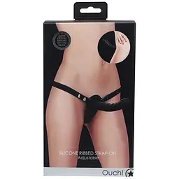 Страпон Ouch! Silicone Ribbed Strap-On, 15.5 см (чорний) - мініатюра 2