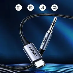 Кабель Ugreen Mini Jack 3.5mm to USB Type C CM450 DAC-чіп 1м Black (25108) - мініатюра 5