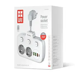 Мережевий фільтр-адаптер ColorWay CHE-24-PDW 20W, 2x220V, 3xUSB-A, 1xUSB-C - мініатюра 10