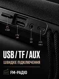 Портативна Bluetooth колонка 10 Вт з LED-підсвіткою, FM радіо, USB, AUX, microSD, PowerBank 17,9×7,3×7,3 см чорна (49676166) - мініатюра 6