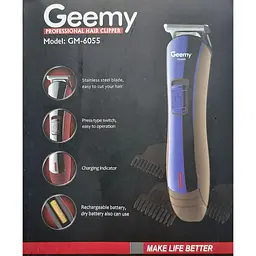 Акумуляторний чоловічий тример Geemy GM-6055 для бороди вусів машинка для стрижки синя - мініатюра 3