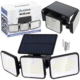 Сонячна садова лампа Izoxis 24889, 180 LED, з датчиком руху та сутінків, IP65, 550 Лм, 300°, чорна
