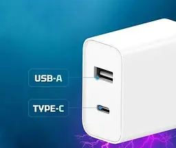 Зарядний пристрій 2 порти Xiaomi CUKTECH A19 30 W Charger (Type-A + Type-C) біле - мініатюра 2