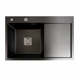 Кухонна мийка Platinum Handmade 78x50В L PVD чорна (товщина 3.0/1.0 мм), Чорний