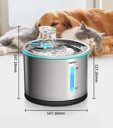 Фонтан для кота NPET WF210 1,5 л з нержавіючої сталі з підсвіткою - мініатюра 9