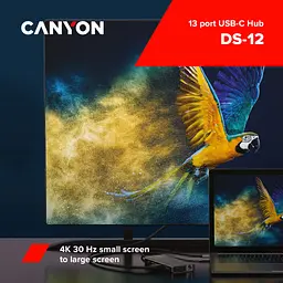 Порт-реплікатор Canyon DS-12, 13 in 1 USB-C hub, 2*HDMI, Gigabit Ethernet, VGA, 3*USB3.0, PD/100W, 3.5mm audio jack (CNS-TDS12) - мініатюра 4
