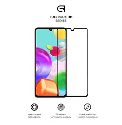 Захисне скло для Samsung Galaxy A41 (A415), Full Glue HD, 2.5D, повністю прозоре, на весь екран, глянцеве, загартоване 9H, повне проклеювання по всій поверхні, з чорною рамкою, протиударне, кришталево чітке зображення, ArmorStandart (ARM58305) - мініатюра 2