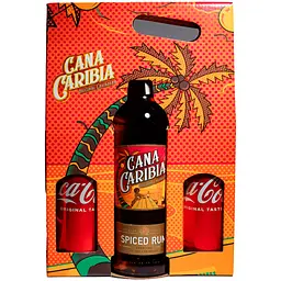 Набор Ром Cana Caribia Spiced Gold Rum 35% 0.7 л + Напиток Coca-Cola 330 мл ж/б 2 шт.