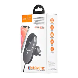 Холдер Hoco CA90 Powerful magnetic wireless charging car holder Чорний - мініатюра 3