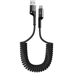 Кабель в авто, Спіраль USB-A to USB-C 2.4A 1m Black