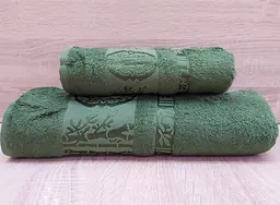 Набір турецьких бамбукових махрових рушників Zeron 50х90+70х140 Bamboo Agaс Desen зелений 1