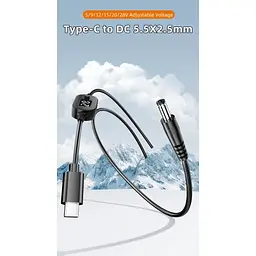 Кабель живлення USB-C to DC 5.5x2.5mm 1.0m 5V/9V/12V/15V/20V/28V 140W black XoKo (XK-K695) - мініатюра 6