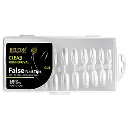 Тіпси для нарощування нігтів BELEON False Nail Tips овальні прозорі 240 шт.