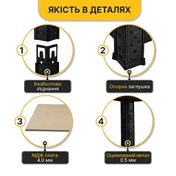 Стелаж LEOBRO Premium Black 180 х 100 х 50 см, 200кг/полиця, 5 полиць (LB-R129) - мініатюра 5