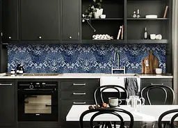 Кухонний фартух Узорні вензелі ПВХ 60х200 см самоклеючий вініловий Абстракція Синій Happy Pocket Z183925 - мініатюра 6