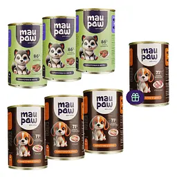 Набір вологого корму для дорослих собак MAU PAW шматочки в желе 2.905 кг (6 шт. + 1 шт. подарунок х 415 г)