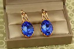 Сережки Xuping Jewelry Гранд із синім каменем 3,1 см золотисті - мініатюра 3