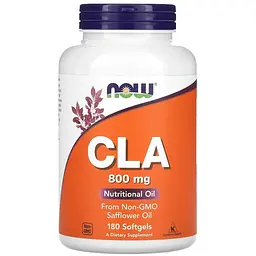 Сафлорова олія NOW CLA 800 mg, 180 капсул для зниження жирових відкладень