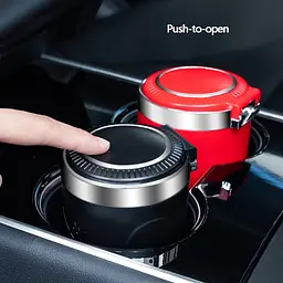 Попільничка автомобільна Ashtray з підсвічуванням Чаша Метал (Натискна Кришка) - мініатюра 6