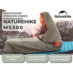 Спальний мішок з капюшоном Naturehike MS300 CNK2350WS023 правий, зелений - мініатюра 7