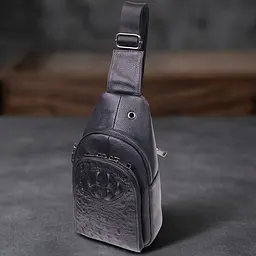 Чоловіча сумка слінг із натуральної фактурної шкіри 21400 Vintage чорний