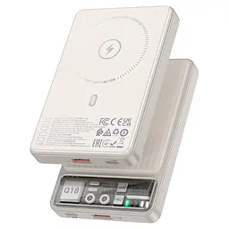 Зовнішній акумулятор магнітний Hoco Q18 Tourer 10000mAh білий - мініатюра 2