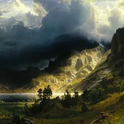 Інтер'єрна картина Шторм у Скелястих горах, Альберт Бірштадт, Albert Bierstadt, репродукція картини, 60×90 см (id7006) - мініатюра 6