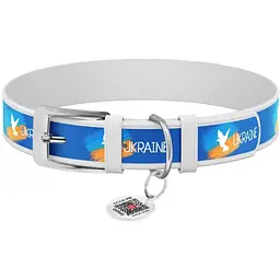 Нашийник для собак Waudog Design Прапор, шкіряний, з QR паспортом, S, 27-36х1, 5 мм, білий