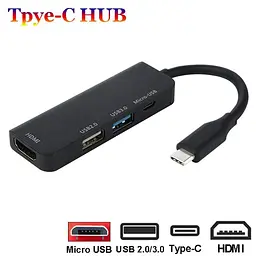 Хаб Usb 4You Hub Type-C hi-speed 2xUsb + 4K HDMI + MicroUsb чорний - мініатюра 3